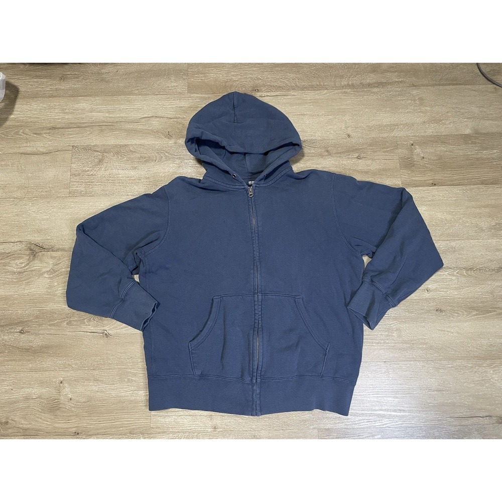 Uniqlo Hoodie Mens Size L Blue Full Zip Cotton Blend Pullover Sweatshirt